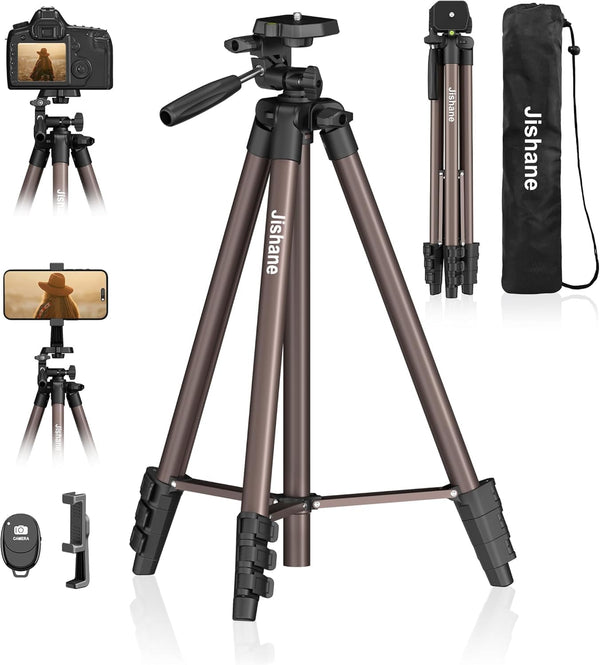 Jishane 71" Camera Tripod,Lightweight Aluminum Phone Tripod with Wireless Remote, Phone Holder &