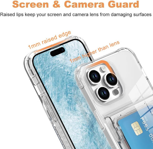 Wallet Case for iPhone 15 Pro, Shockproof Hybrid with 3-4 Credit Card Holder Slots, Heavy Duty Clear Cover Compatible