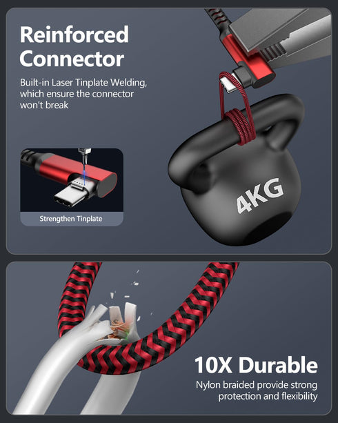 SUNGUY USB C 3.1 Gen 2 Cable 3FT, Right Angle Android Auto USB C, 3A Fast Charge & 10Gbps Data Sync, Red