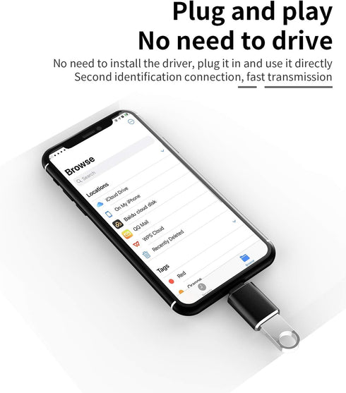 Lightning Male to USB 3.0 Female OTG Adapter for iPhone 12, 11, Xr, XS, 8, 7 Plus, iPad Air/Pro/Mini, supports camera,