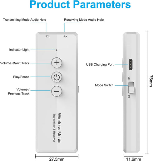 Isobel Bluetooth Transmitter/Receiver, 3-in-1 Rechargeable Adapter for TV and Car Stereo System