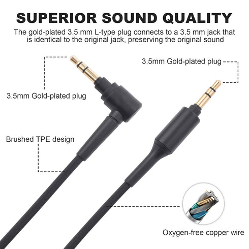 WH-1000XM5 Aux Headphone Replacement Audio Cable Cord Compatible with Sony WH-1000xm3, WH-1000XM4, WH-ch510, WH-ch710n,
