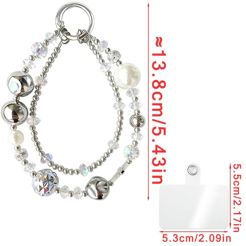 RUIYDZ Luxury Pearl Phone Wrist Strap Crystal Diamond Beaded Keychain Wristlet for Phone Chain Wristlet Glitter