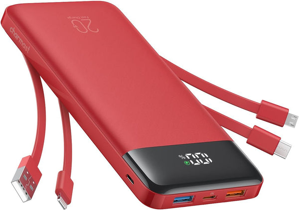 Charmast 20000mAh Portable Charger with Built-in Cables, 20W Fast Charging Battery Pack for iPhone, Tablets & More