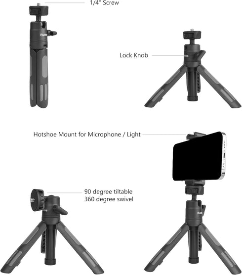 Phone Tripod Stand, Ruittos Vlogging Tripod, Selfie Stick for iPhone, Webcam, Portable Mini