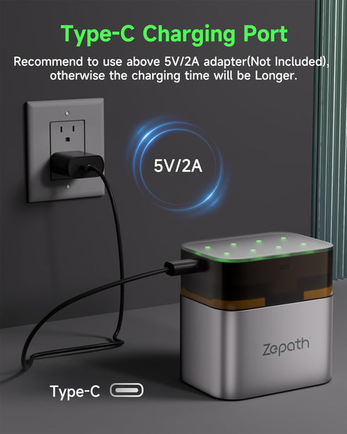 Zepath Charger,8 1.5V 1.2V AA AAA Battery Bays Individual Rechargeable Battery Charger for Lithium Batteries aa