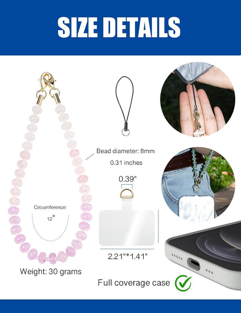 CH.yishi Handmade Natural Gemstone Crystal Beaded Charm Cell Phone Camera Lanyard, Hands-Free Wrist Strap, Phone Chain