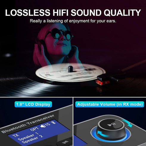 Bluetooth Transmitter Receiver, 3-in-1 Bluetooth 5.0 Audio Adapter for 2 Headphones with Volume Control for TV Home