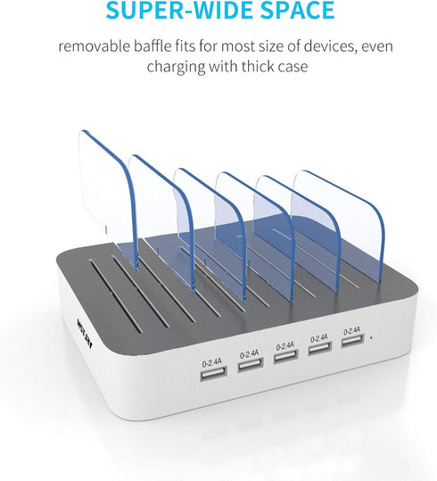 MSTJRY Charging Station for Multiple Devices - 5 Port Multi USB-A Charger Station with Power Switch for iPhone, iPad