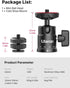 Mini Ball Head, ULANZI H28 Panoramic Tripod Head + Dual Hot Shoe Mount DSLR Camera Adapter