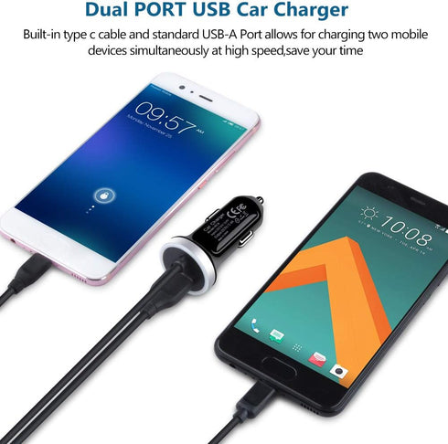 Fast Car Charger with Built-in 3ft Type C Fast Charging Cable, 3.4A USB C Car Adapter for Samsung Galaxy S24, S23, S22,