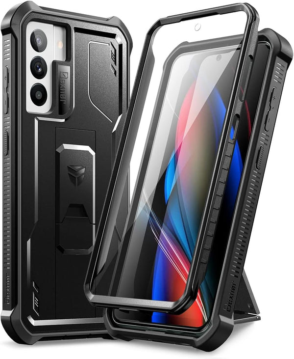 Dexnor Heavy Duty Case for Samsung Galaxy S21 FE 5G, Built-in Screen Protector and Kickstand, Black