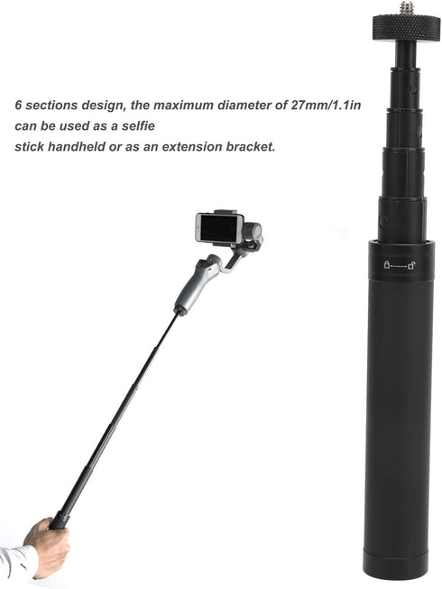 GOWENIC 6-Section 3 Telescopic Extension Rod, Aluminum Alloy Portable Selfie Stick, Axis Gimbal Stabilizer Extension