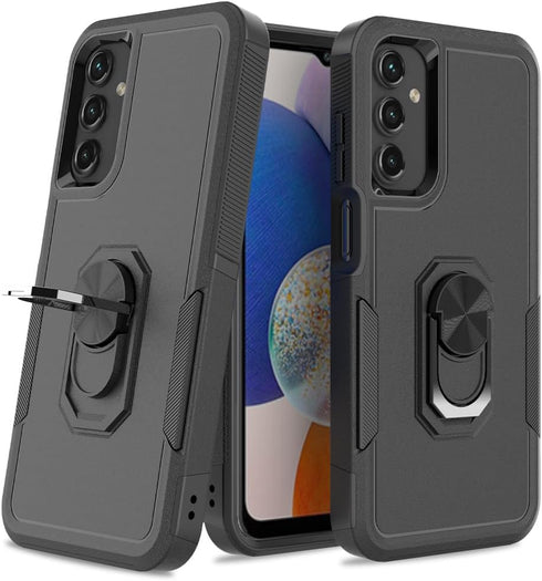 for Samsung Galaxy A15 Case with Tempered Glass Screen Protector,Dual Layer Shockproof Magnetic Kickstand Phone Case with Rotatable Ring Holder for Samsung Galaxy A15 5G (Black)
