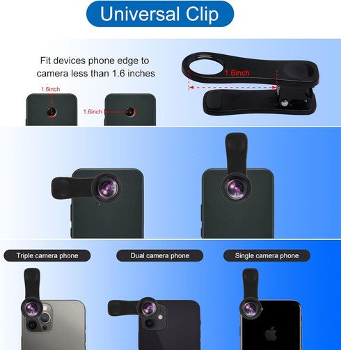 Phone Camera Lens, 198 Fisheye Lens + 120 Super Wide-Angle Lens + 20x Macro Lenses Camera Photography Accessories Kit