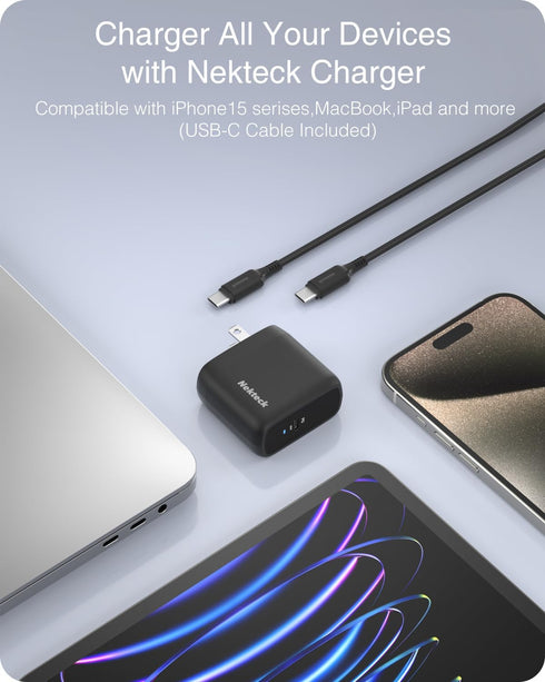 Nekteck 65W USB C Charger GaN II with 6.6ft Cable, Fast Foldable Small USB C Wall Charger for iPhone and MacBook