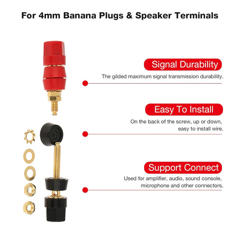 4 Pcs Banana Socket Test Probe Adapter for Audio Speaker Terminal Binding Post, Black and Red for 4mm Banana Plugs