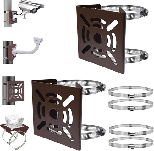Universal Vertical Pole Mount Adapter with 2 Loops - Brown Stainless Steel Wall Mounting Bracket for CCTV Security