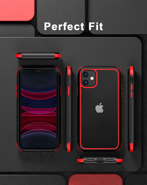 Crystal Clear Case for iPhone 11, Black/Red, with Multicolor Protective Shockproof Bumpers, Anti Scratch Transparent