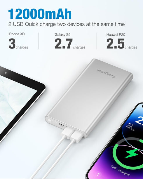 Pilot 4GS Portable Charger 12000mAh Fast Charging Power Bank Dual 3A Output Compatible with iPhone 14/13/12/11