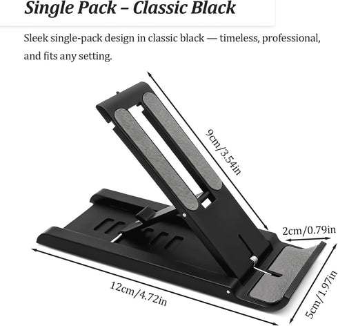 Attkryy Compact Adjustable Foldable Phone Stand for Desk - Black, Mini Mobile Holder for iPhone, Kindle