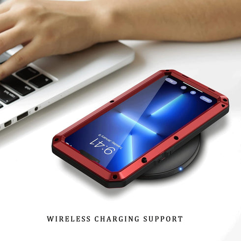 Lanhiem Metal Case for iPhone 13 Pro Max, Heavy Duty Shockproof Tough Rugged Case with Glass Screen Protector