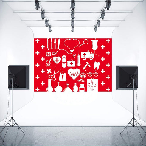 FHZON 7x5ft BJYYFH3 Doctor and Nurse Supplies Backdrop Red and White Cross Photography Background Theme Party Wallpaper