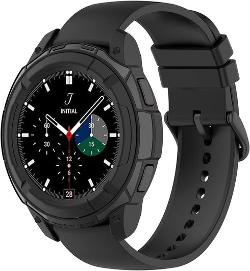 Case for Samsung Galaxy Watch 4 Classic 42mm 46mm, Protective Cover with Rotatable Bezel Ring (Black)
