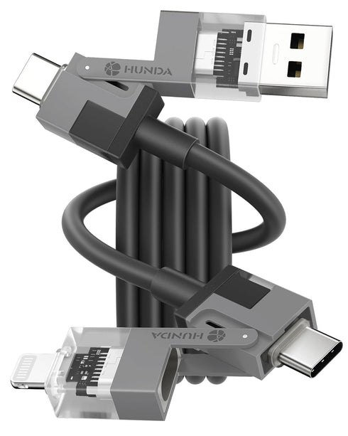 HUNDA 4 in 1 USB C to USB C Fast Charging Cable, 100W Anti-Tangle Dual USB C Cable Combo for iPhone 15, Dark Black