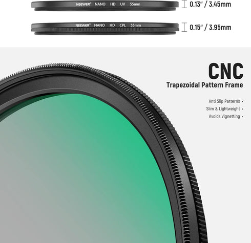 NEEWER 55mm CPL UV Lens Filter Kit, Circular Polarizer UV Protection Filter Set with Nano Coatings