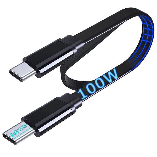 Flat Design USB-C to USB-C 100W Fast Charger Cable for iPhone 15 Pro Max, Galaxy S23, 10mm Long Tip Type C Cable