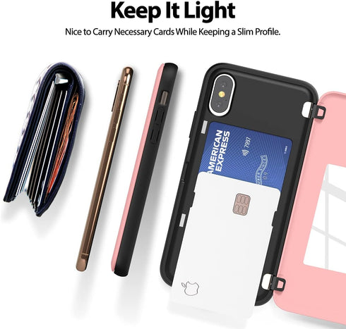 GOOSPERY Magnetic Secure Bumper Case for iPhone Xs/X, Card Holder Wallet, Dual Layer Protection with Sticky Mirror