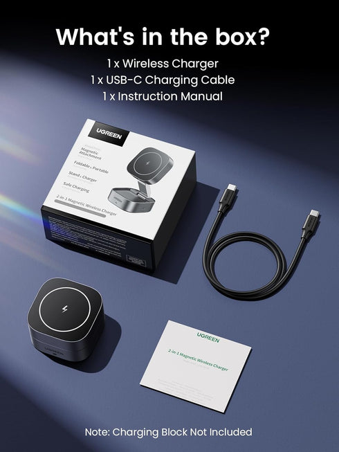 UGREEN MagFlow Magnetic Foldable Charging Station, 2-in-1 Fast Wireless Charger for iPhone 16 15 14 13