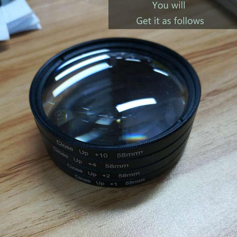 Optical Glass Macro Close Up Filters, 58mm Macro Lens Filter Kit +1/+2/+4/+10