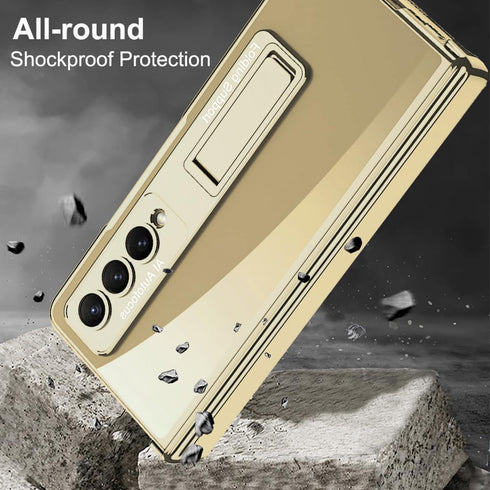 Shop Samsung Galaxy Z Fold 4 5G Clear Case with Gold Magnetic Hinge Protection, Adjustable Kickstand & Screen Protector.