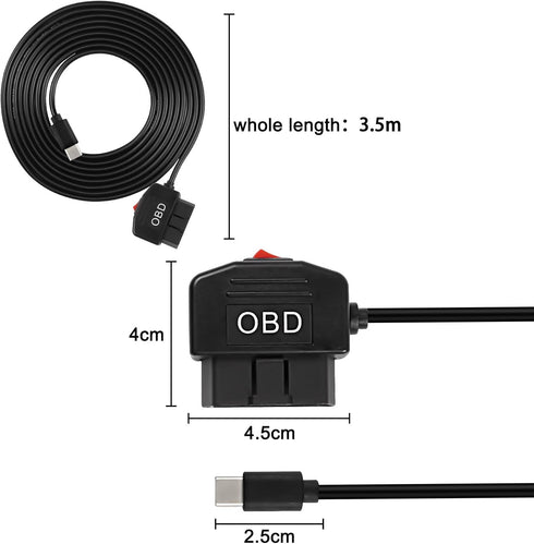 XMSJSIY OBD Power Cable for Dash Camera Type C OBD2 Power Cable Adapter Hardwire Charger Cable with Switch Button Connector Charger 24 Hours Surveillance for Dash Camera GPS DVR - 3.5M by XMSJSIY