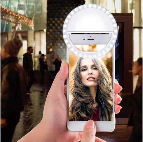 Generic 3 Selfie Ring Light for iPhone, Android, Tablet - Rechargeable Clip-on Light Levels