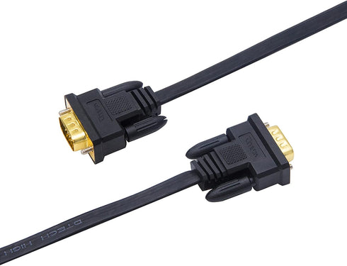 DTech 5M Ultra Thin Flat VGA Cable, 15 Pin Male to Male Connector, 16 Feet, Black