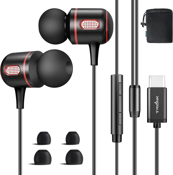 USB C Headphones, USB Type-C Wired Earbuds with Mic and Volume Control, Compatible with iPhone 15 Pro Max Plus