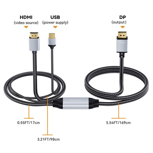 4K 6.6ft BolAAzuL HDMI to DisplayPort Cable - Unidirectional HDMI Source to Displayport Monitor Cable - USB