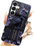 TnXee S25 2 1 Case for Samsung Galaxy Plus,Purple Floral Crow Bookshelf Phone Case Drop Resistant Glossy in Solid