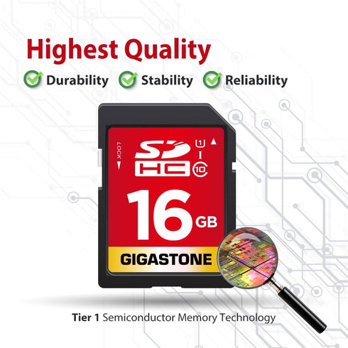 Gigastone 16GB SDHC Memory Card, 2 Pack Premium Series, Transfer Speed Up to 80MB/s for Photos, Videos, Music, Files,
