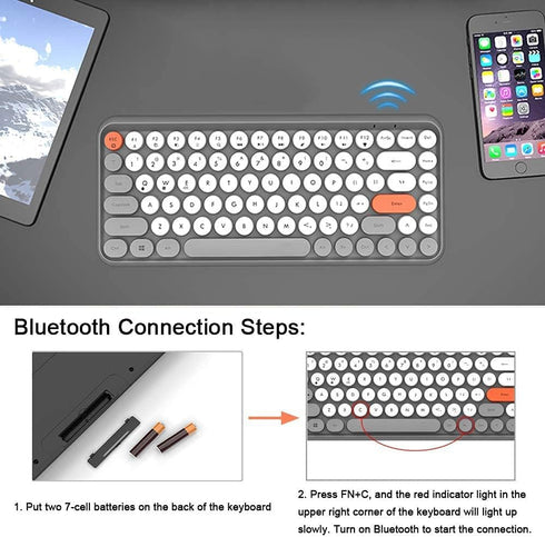 FELICON Wireless Bluetooth Keyboard, Portable Mini 84-Key Typewriter Keyboard for Android, iPad, Windows, Dark