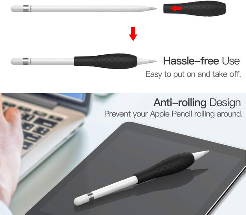 MoKo 2 Pack Silicone Grip Holder for Apple Pencil 1st/2nd Generation, Protective Sleeve Cover, Black & Red