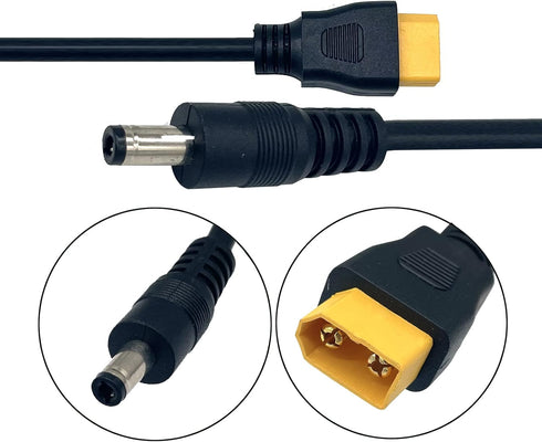 2Packs XT60 Adapter Cable, XT60 Male Bullet Connector to Male DC 5.5mm X 2.5mm Power Cable for FPV Monitor