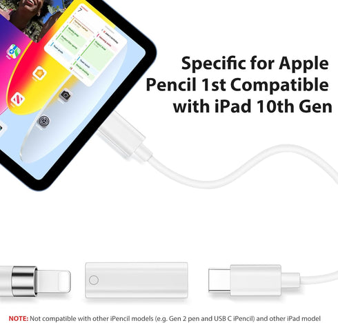 Pencil Charger Adapter for Apple Pencil 1st Generation, USB C to Lightning Adapter for iPad 10th Gen, Bluetooth Pairing