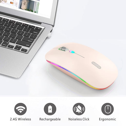Uiosmuph LED Wireless Mouse - G12 Slim Rechargeable Silent Mouse with Receiver and Type C Adapter