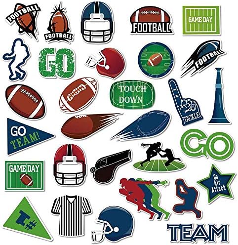Football PVC Waterproof Stickers, 30pcs for Bottles, Luggages, Laptop, Skateboard, Notebooks, Cars, Motorcycles