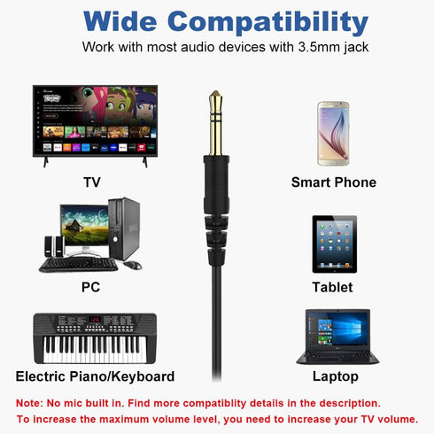 19.5Ft Extra Long Cord Headphones for TV PC with Volume Control, Wired Over Ear Earphones for Seniors