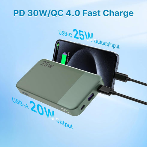 NOBIS 10000mAh Pack Portable Charger, Power Bank Fast Charging, Battery with C to C Cable, Battery Bank with Digital